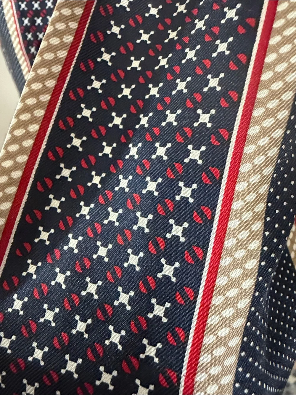 Talbots Navy, Red and Cream Striped Fringe Scarf